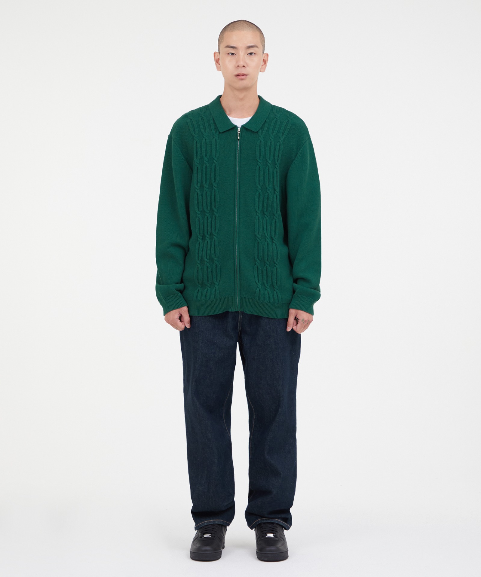 LMC CABLE ZIP-UP KNIT POLO SHIRT green